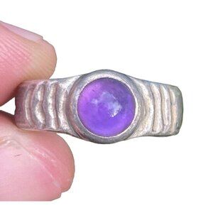 Vintage Sterling Silver Ring 925 Size 6.5 Amethyst Cabochon Band Hallmarked RCK